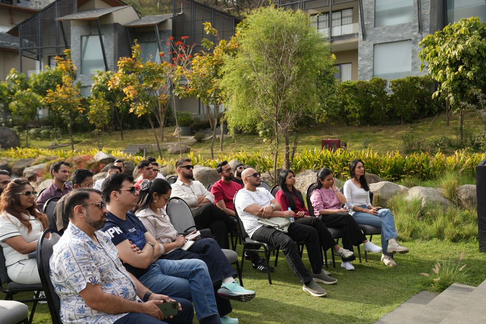 Fellows gathered on the lawns for a topical deepdive at Basecamp 1.0