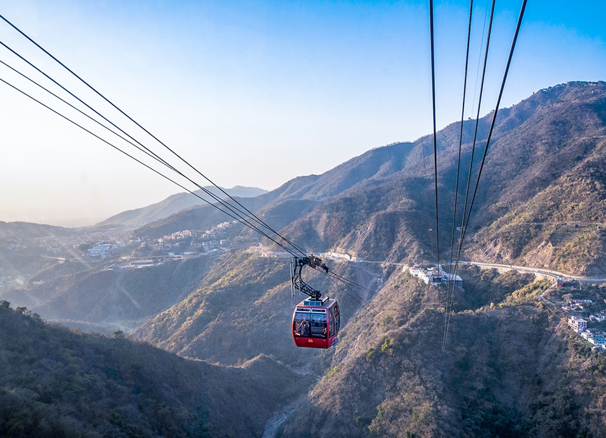 The cable car ride up to Moksha — where Basecamp begins